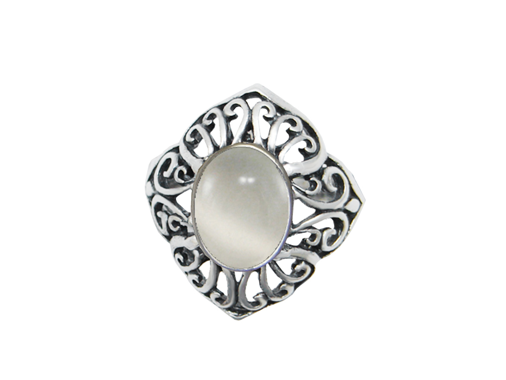 Sterling Silver Filigree Ring With Striking White Moonstone Size 9